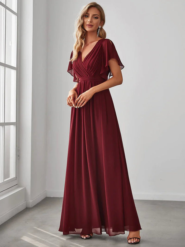 Butterfly Sleeve V-Neck Flowy Bridesmaid Dress - CALABRO®