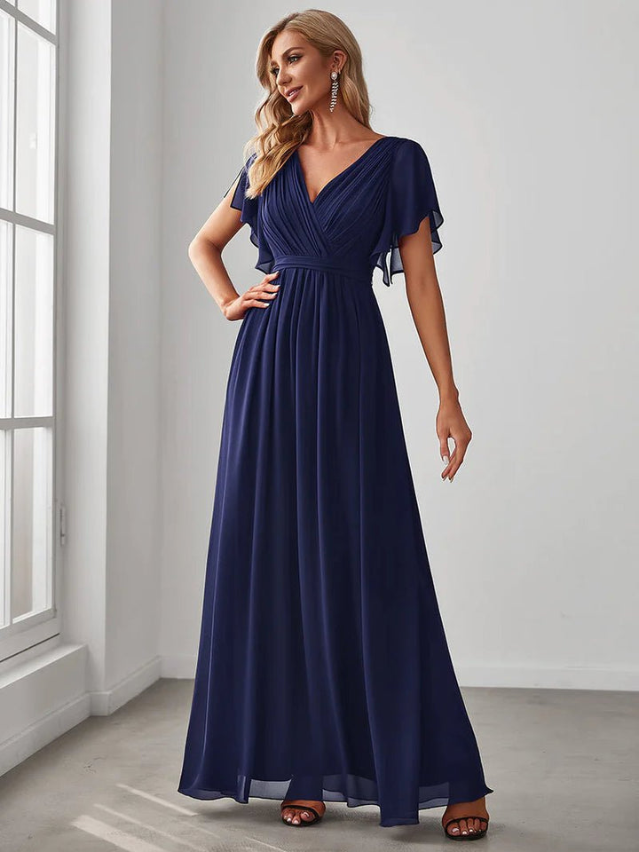 Butterfly Sleeve V-Neck Flowy Bridesmaid Dress - CALABRO®