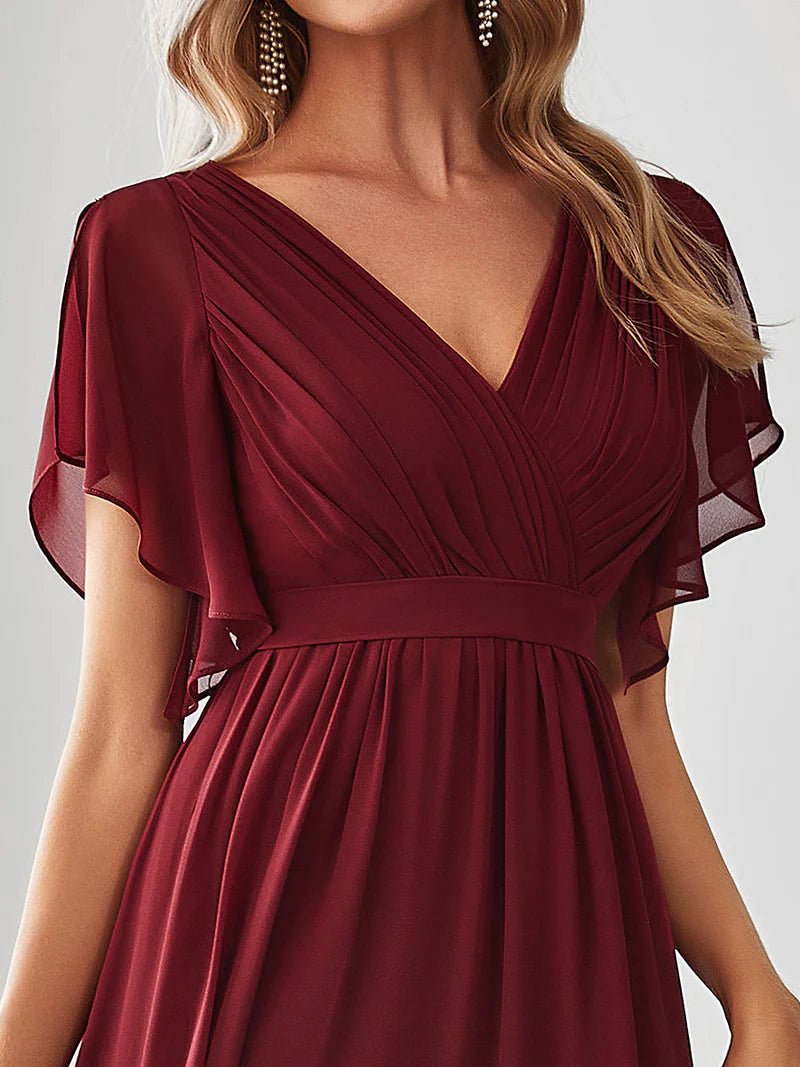 Butterfly Sleeve V-Neck Flowy Bridesmaid Dress - CALABRO®