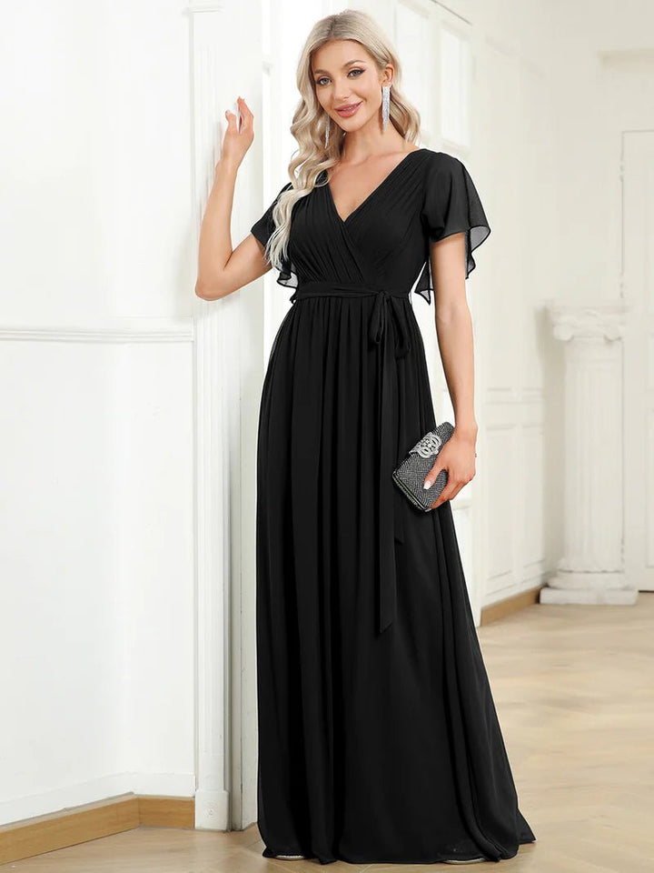 Butterfly Sleeve V-Neck Flowy Bridesmaid Dress - CALABRO®