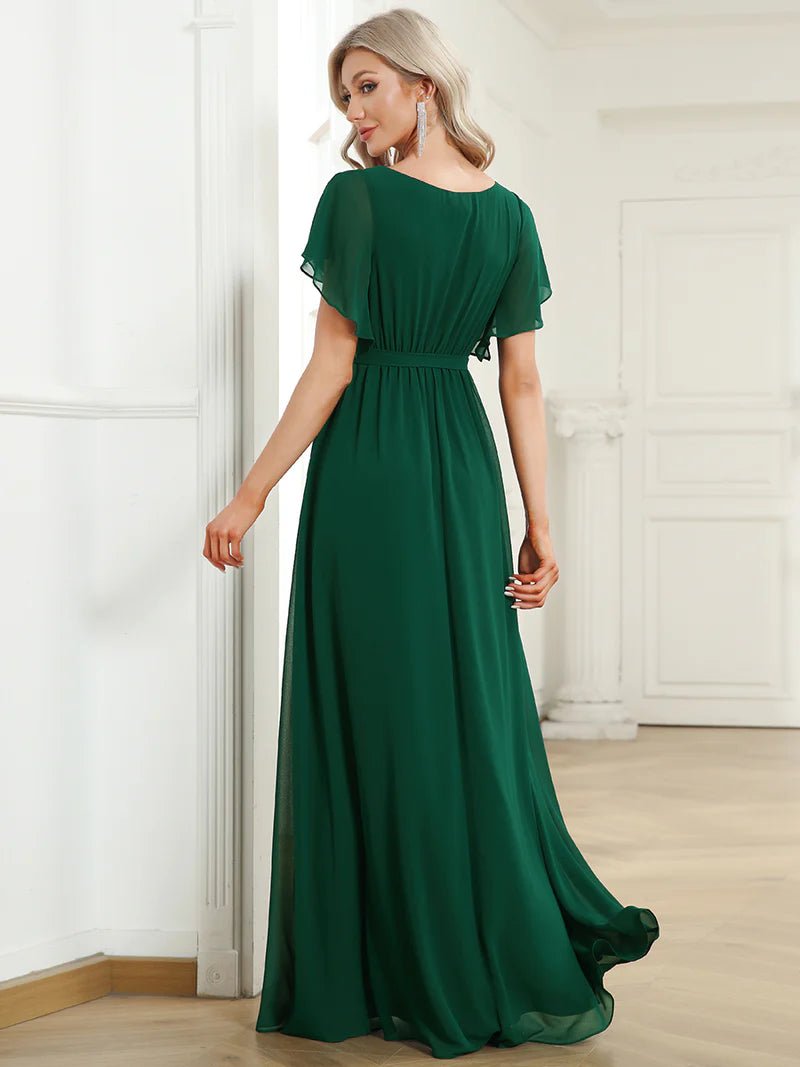 Butterfly Sleeve V-Neck Flowy Bridesmaid Dress - CALABRO®