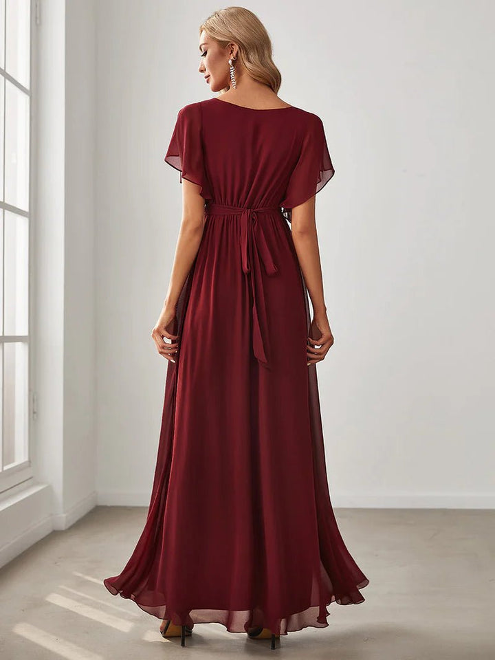 Butterfly Sleeve V-Neck Flowy Bridesmaid Dress - CALABRO®