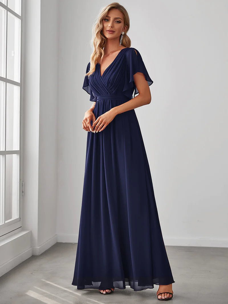 Butterfly Sleeve V-Neck Flowy Bridesmaid Dress - CALABRO®