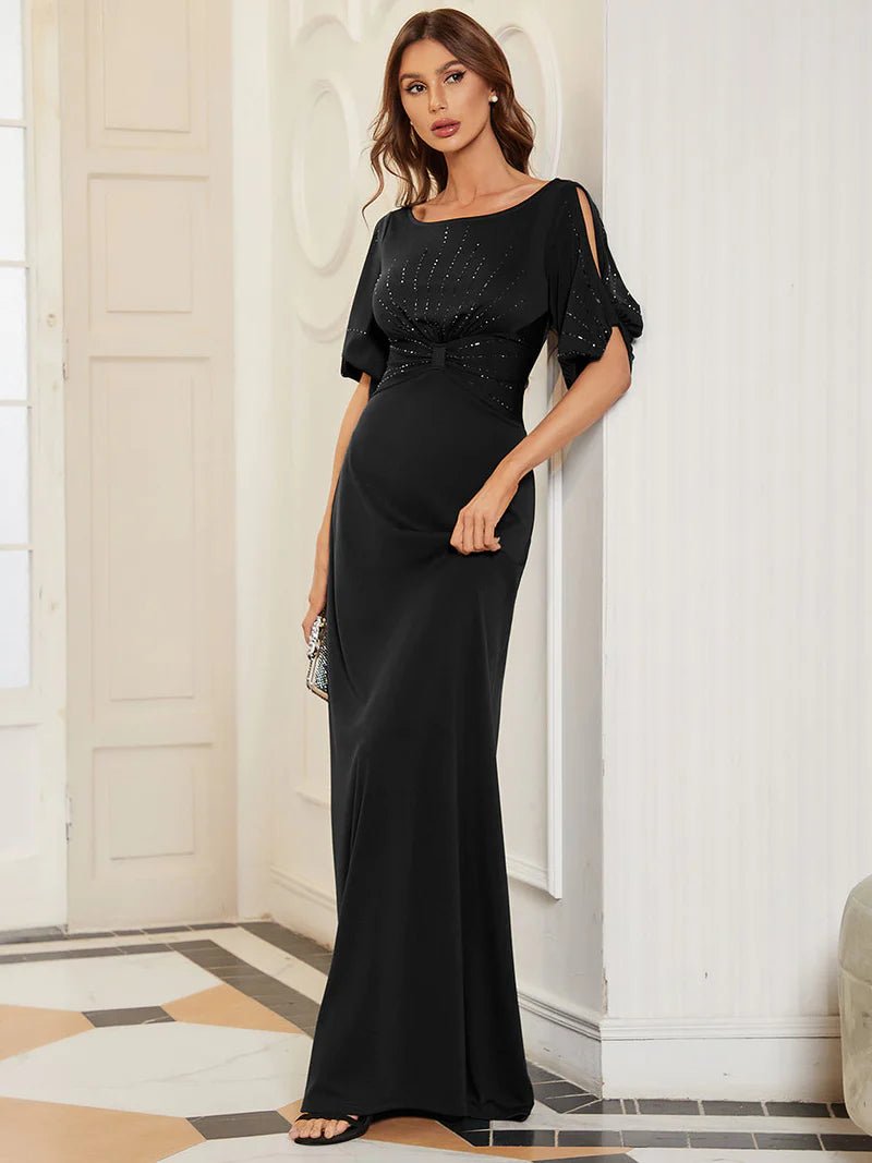 Cold Shoulder Rhinestone Detail Evening Dress - CALABRO®