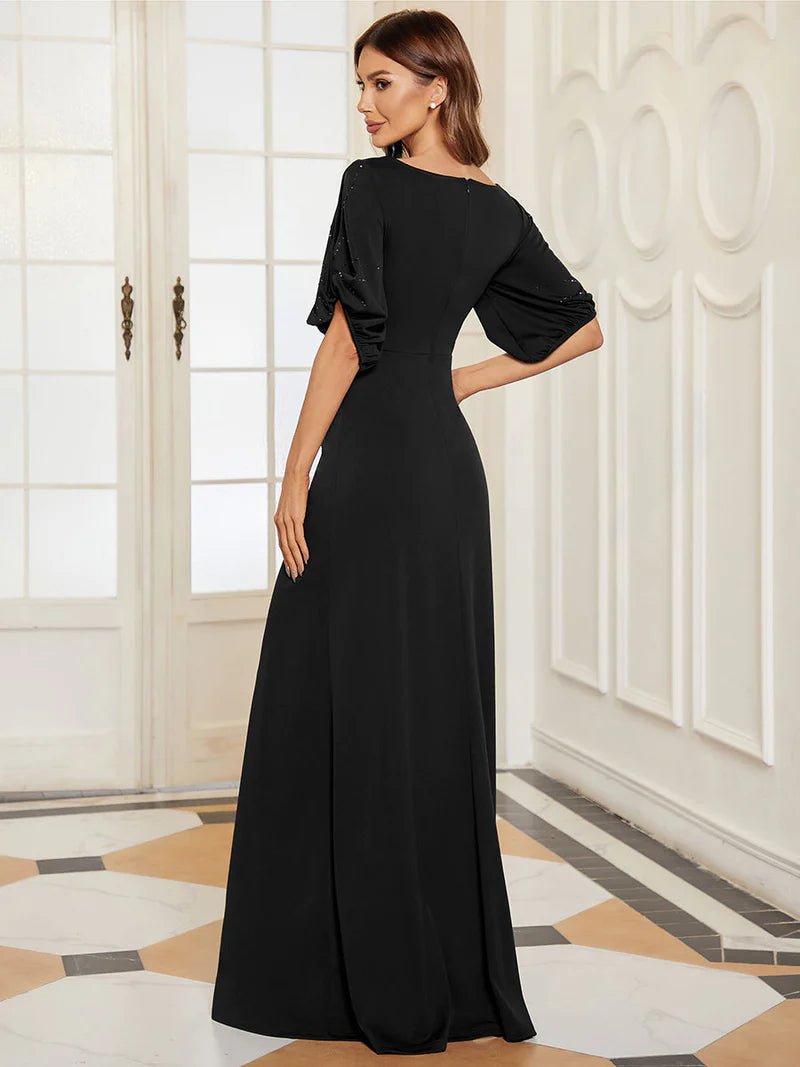 Cold Shoulder Rhinestone Detail Evening Dress - CALABRO®