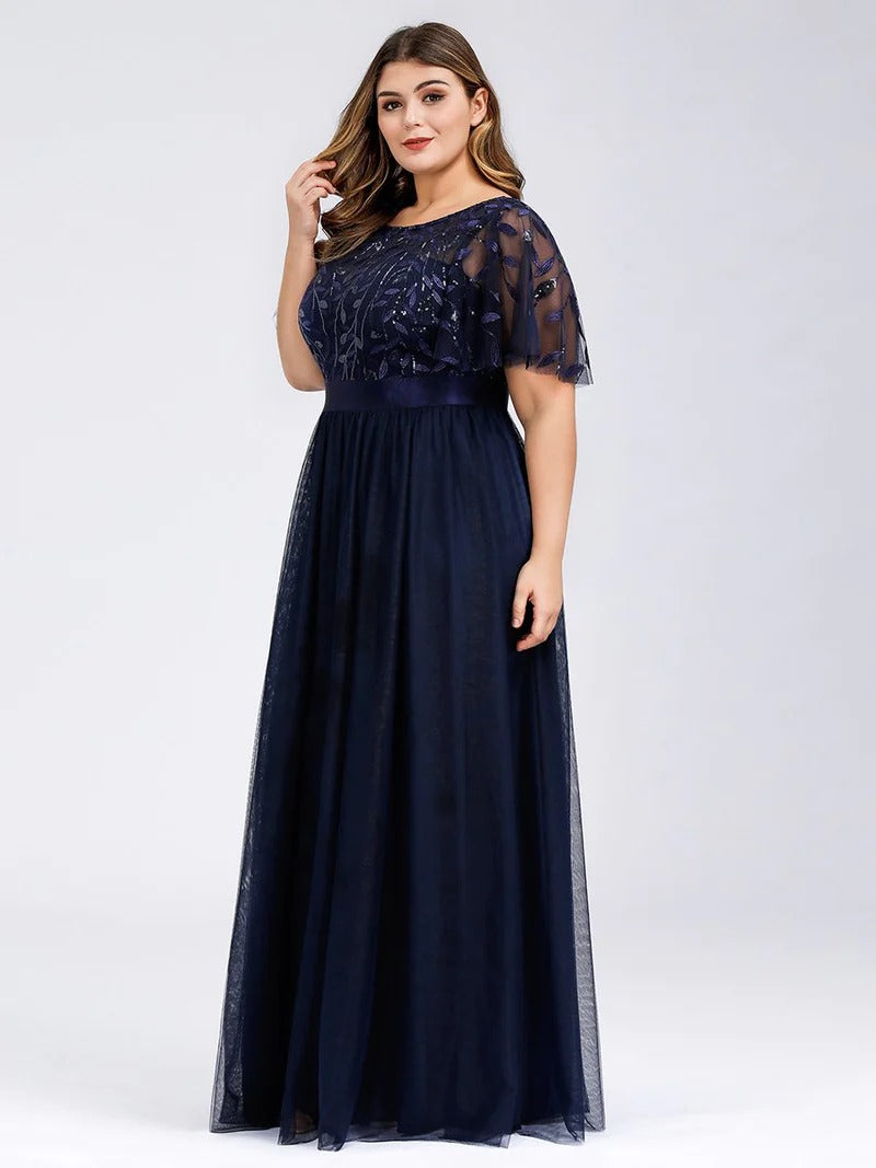 Sequin Print Plus Size Evening Dresses with Cap Sleeve - CALABRO®