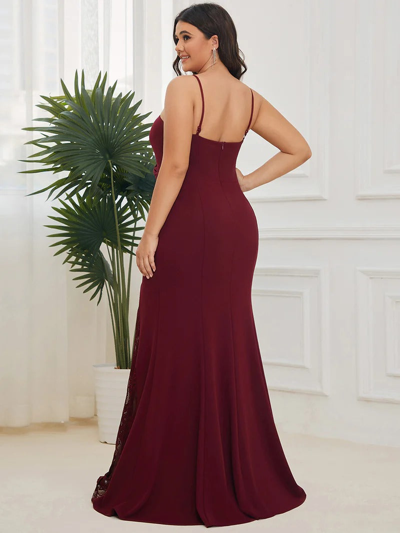 Plus Sexy Spaghetti Straps V Neck Fishtail Evening Dresses - CALABRO®