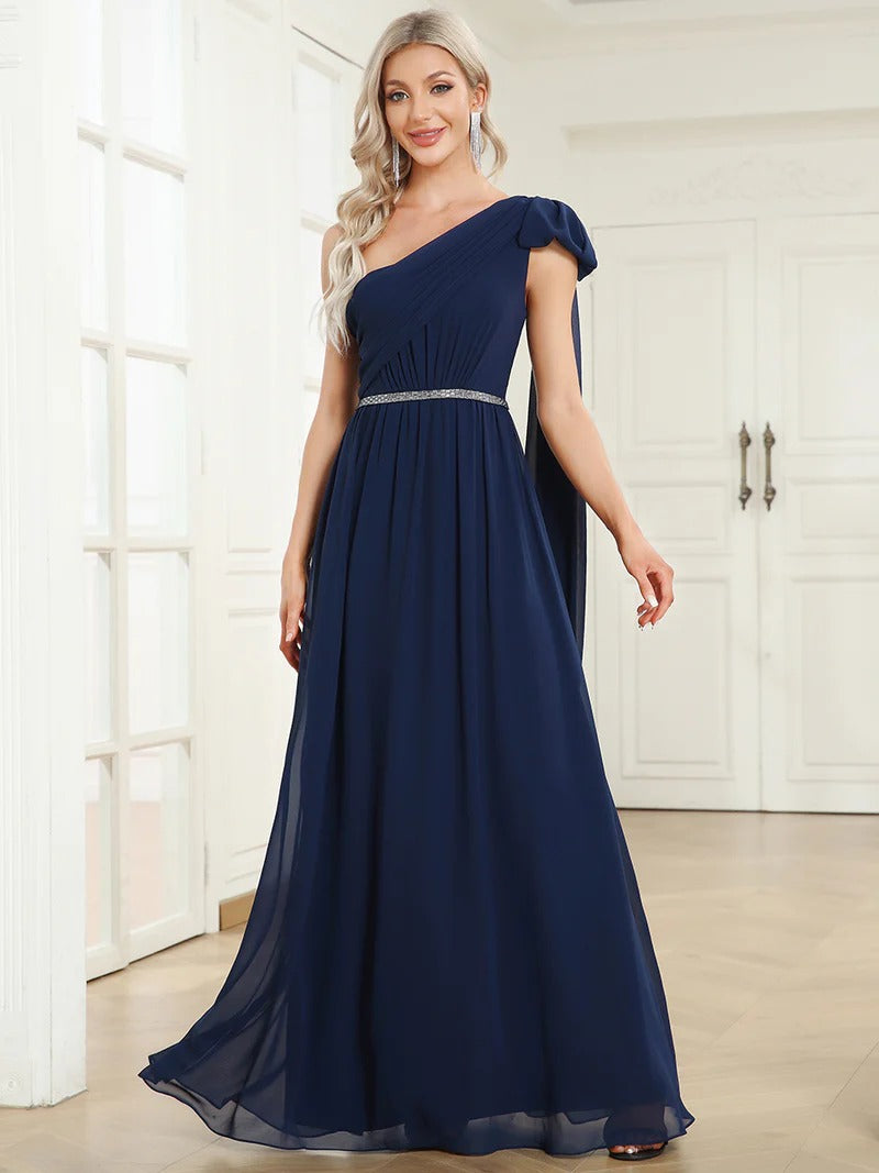 Sexy Asymmetric Shoulder Sleeveless A Line Evening Dresses - CALABRO®