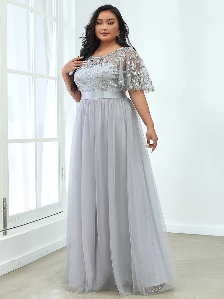 Sequin Print Plus Size Evening Dresses with Cap Sleeve - CALABRO®