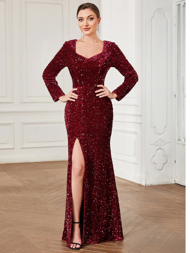 Shiny Long Sleeves Sweetheart Neck Fishtail Formal Dresses - CALABRO®