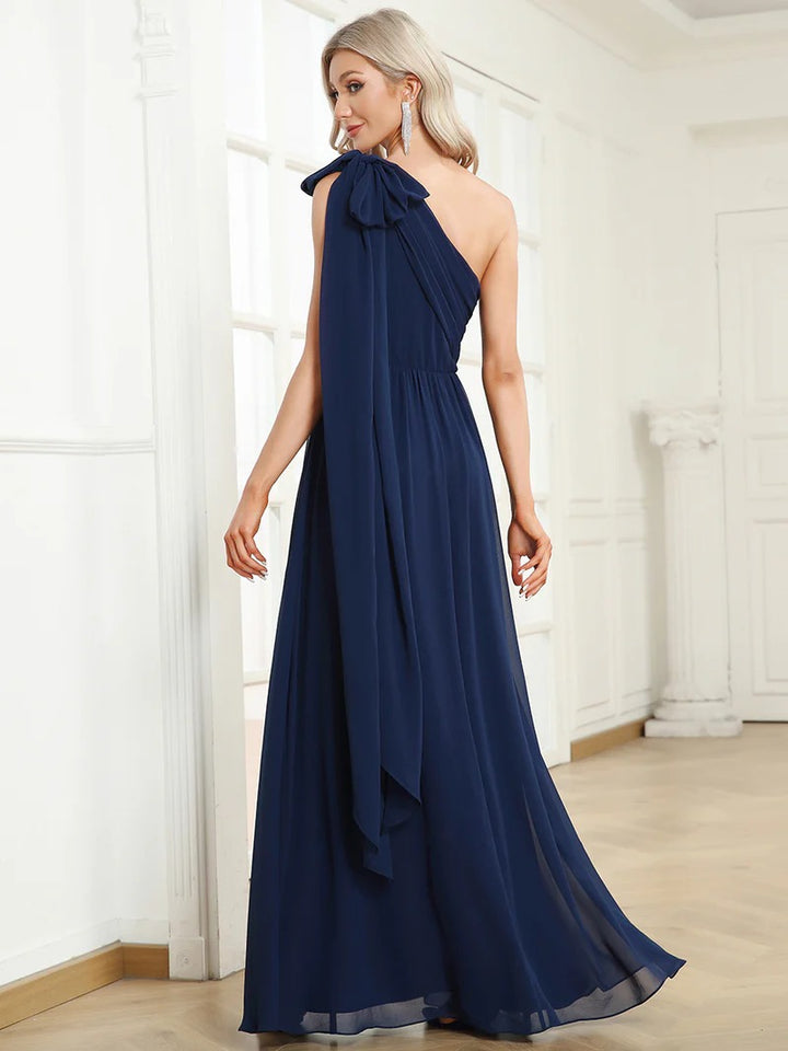 Sexy Asymmetric Shoulder Sleeveless A Line Evening Dresses - CALABRO®