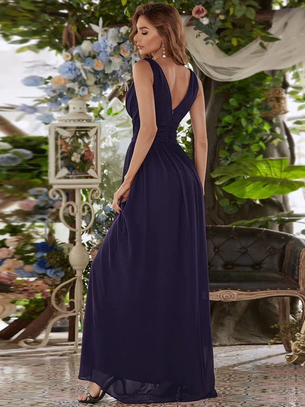 Elegant Double V-Neck Maxi Long Bridesmaid Dress