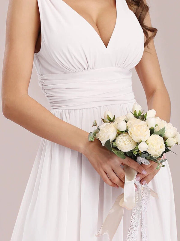 Elegant Double V-Neck Maxi Long Bridesmaid Dress