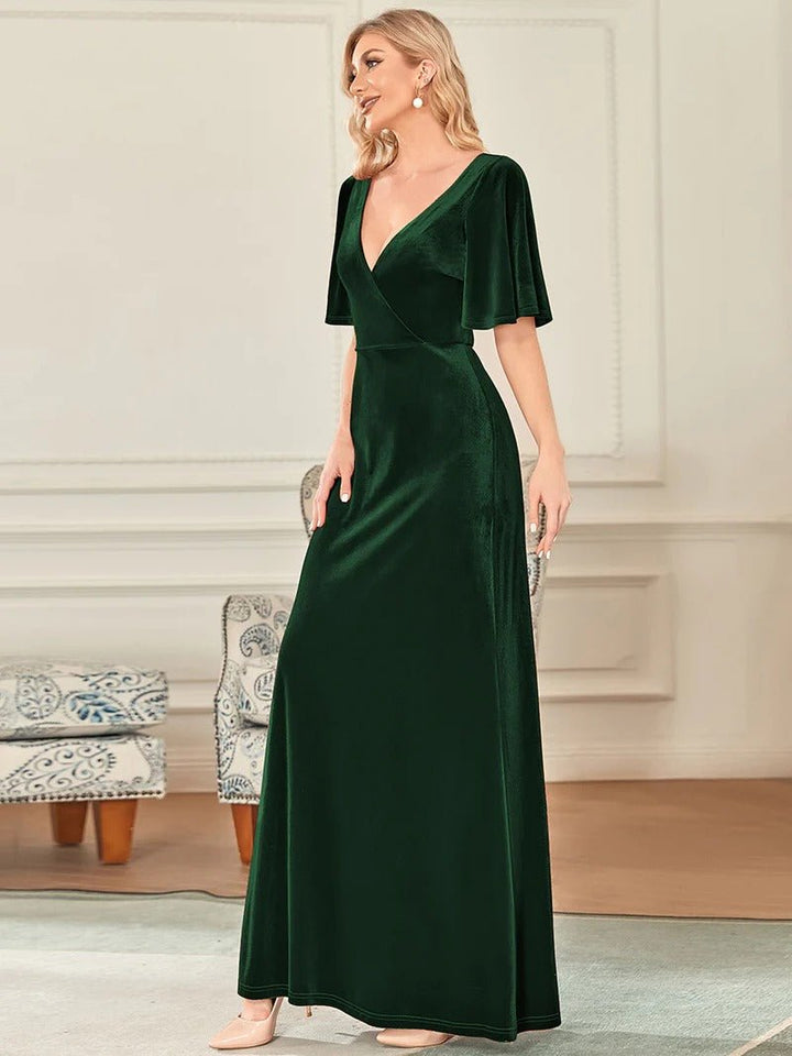 Elegant Double V Neck Velvet Party Dresses for Women - CALABRO®