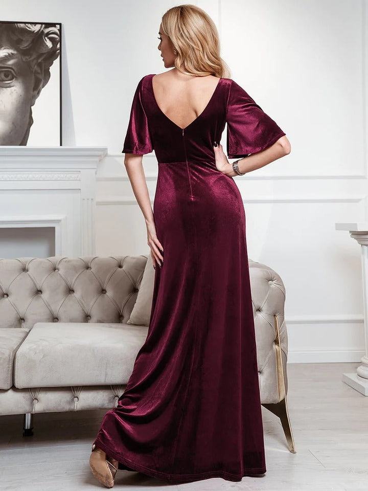 Elegant Double V Neck Velvet Party Dresses for Women - CALABRO®