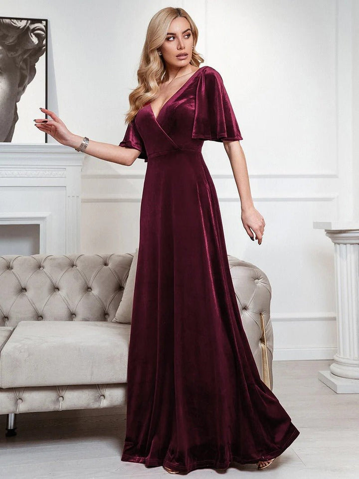 Elegant Double V Neck Velvet Party Dresses for Women - CALABRO®