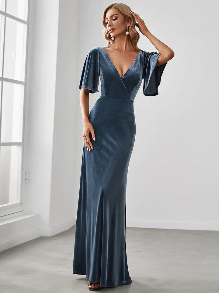 Elegant Double V Neck Velvet Party Dresses for Women - CALABRO®