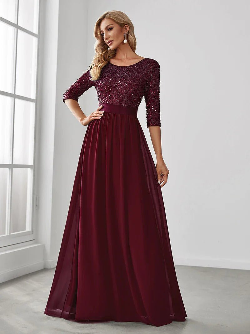 Elegant Round Neckline Sequins Patchwork Evening Dress - CALABRO®