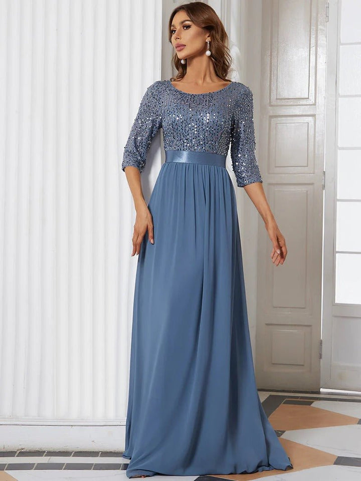 Elegant Round Neckline Sequins Patchwork Evening Dress - CALABRO®