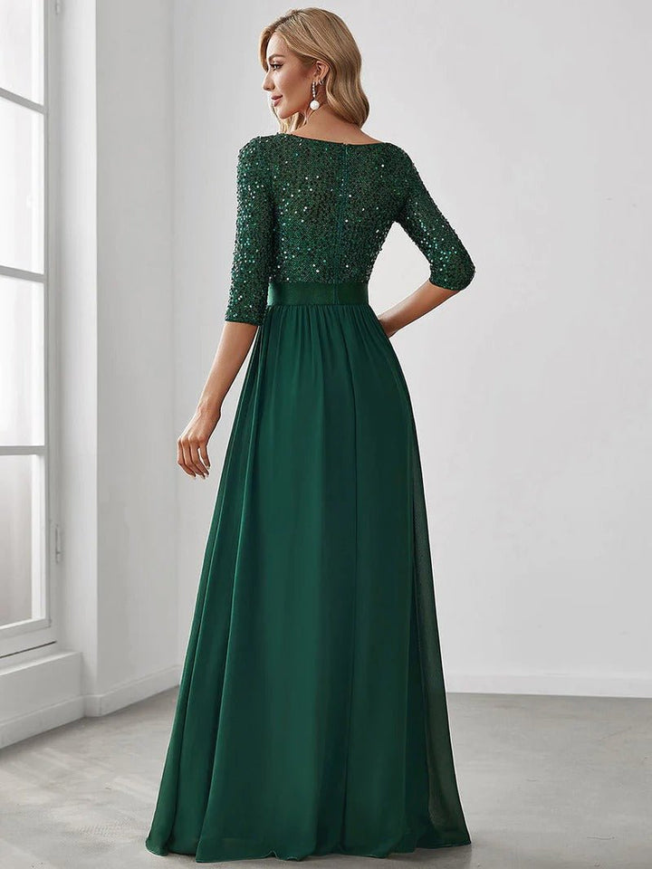 Elegant Round Neckline Sequins Patchwork Evening Dress - CALABRO®