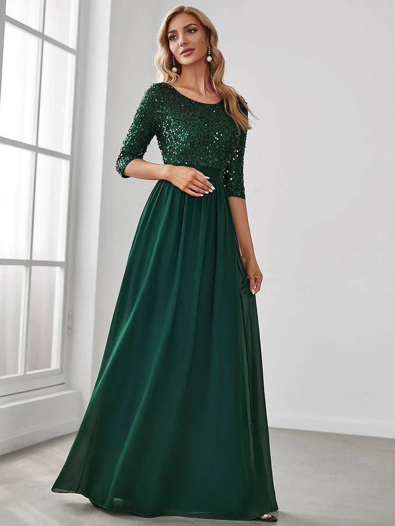 Elegant Round Neckline Sequins Patchwork Evening Dress - CALABRO®