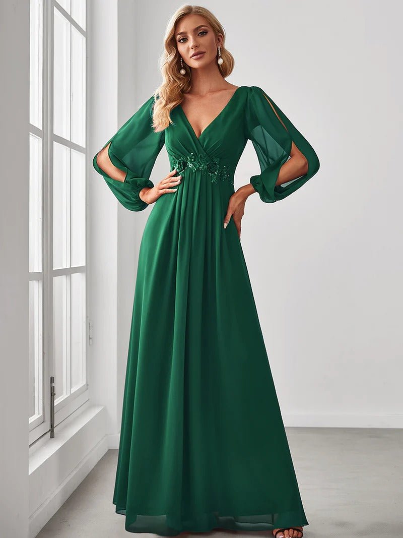 Floor Length Long Lantern Sleeves Bridesmaid Dresses - CALABRO®