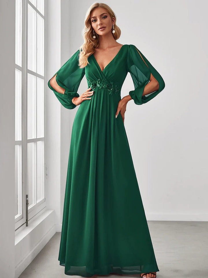 Floor Length Long Lantern Sleeves Bridesmaid Dresses - CALABRO®