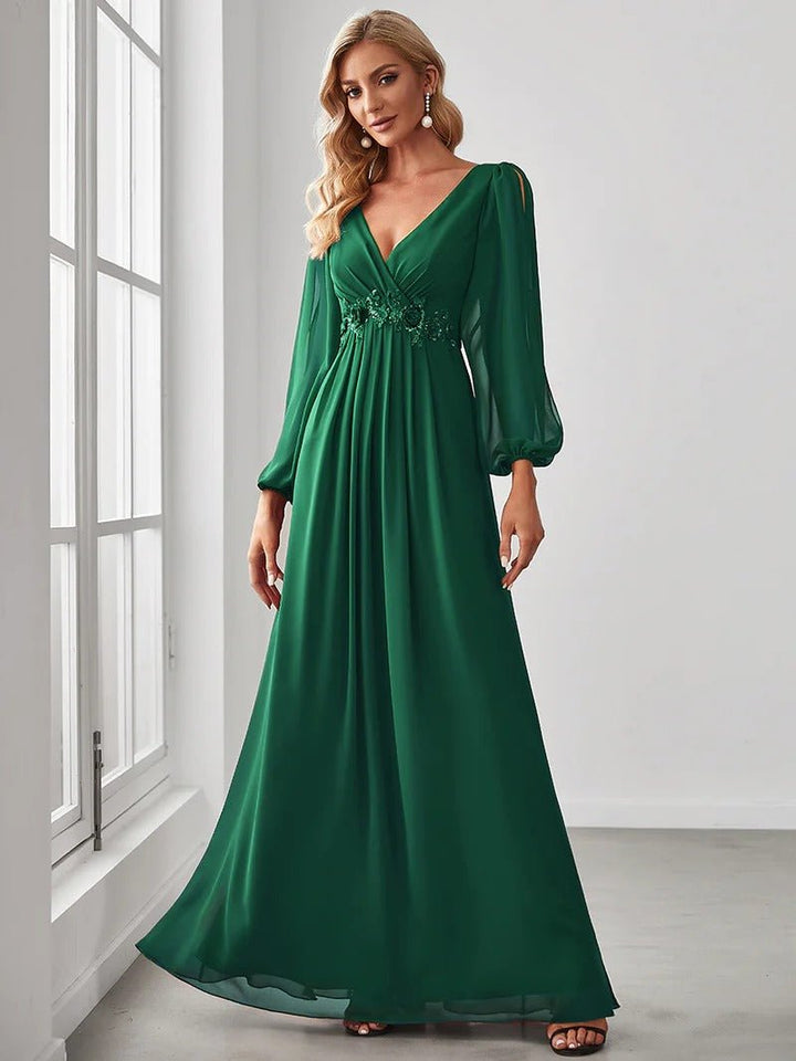 Floor Length Long Lantern Sleeves Bridesmaid Dresses - CALABRO®