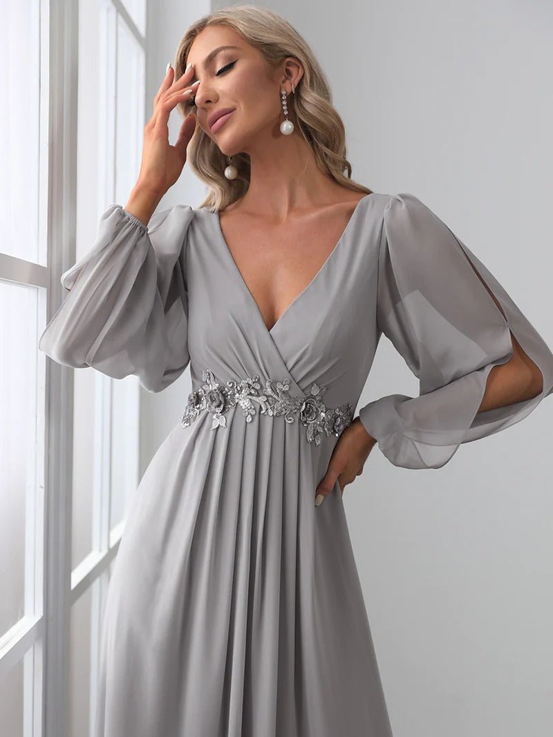 Floor Length Long Lantern Sleeves Bridesmaid Dresses - CALABRO®