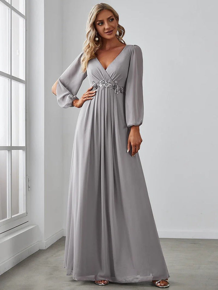 Floor Length Long Lantern Sleeves Bridesmaid Dresses - CALABRO®