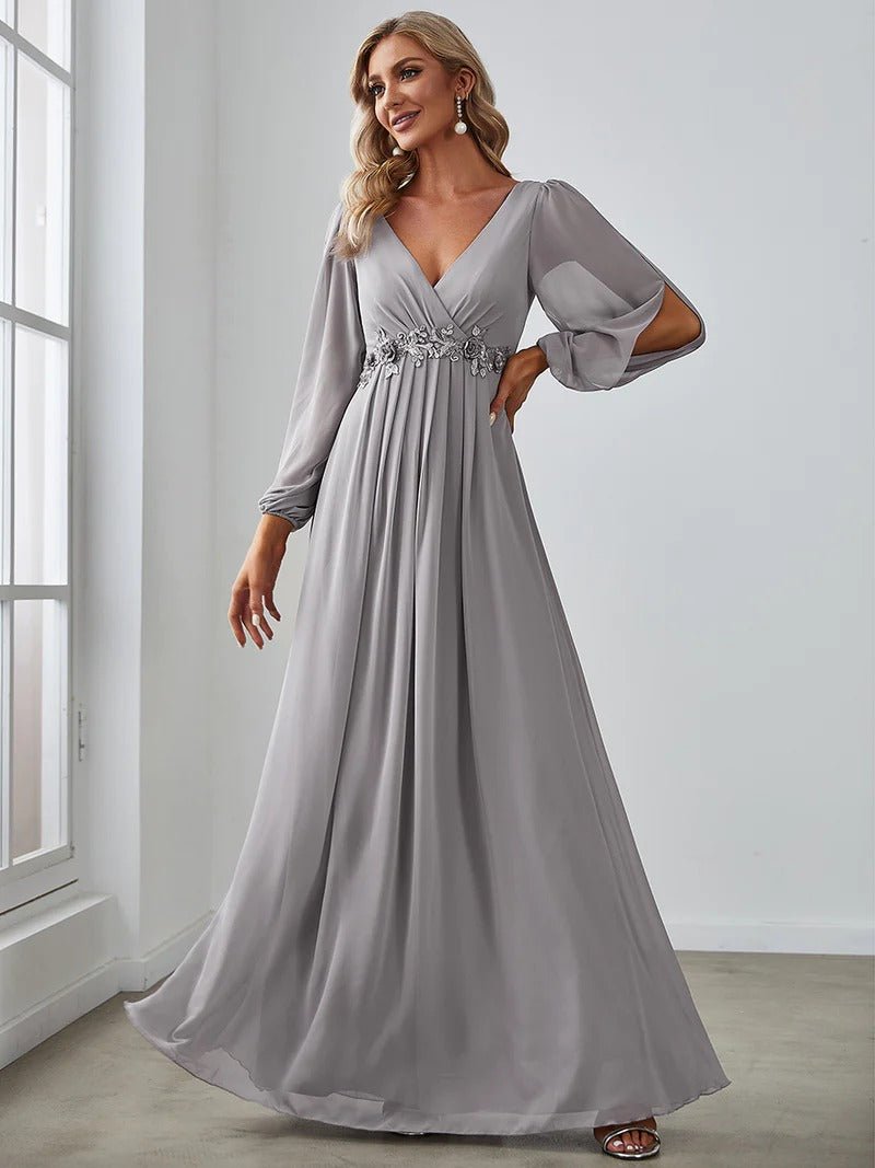 Floor Length Long Lantern Sleeves Bridesmaid Dresses - CALABRO®