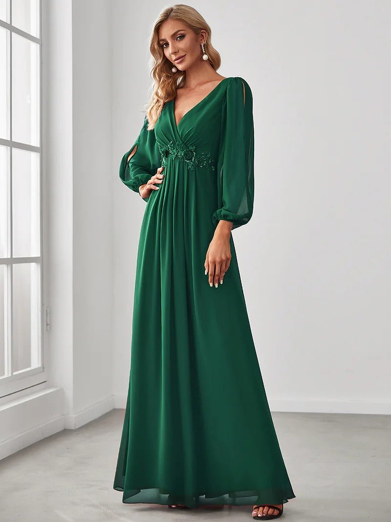 Floor Length Long Lantern Sleeves Bridesmaid Dresses - CALABRO®