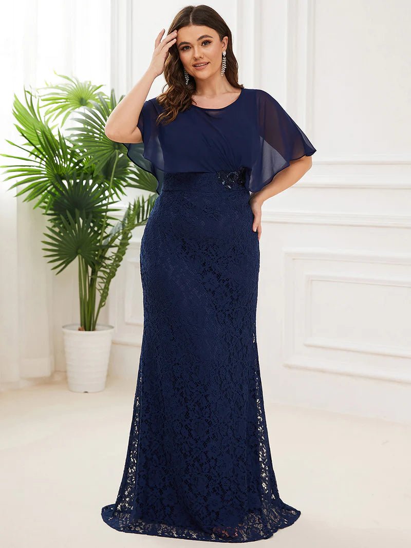 Full Length Lace Chiffon Cape Mother of the Bride Dress - CALABRO®