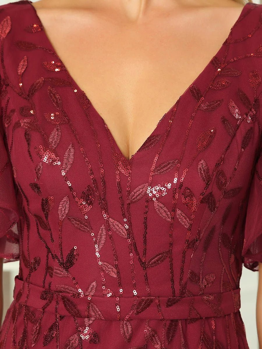 Gorgeous V Neck Leaf-Sequined Fishtail Party Formal Dress - CALABRO®