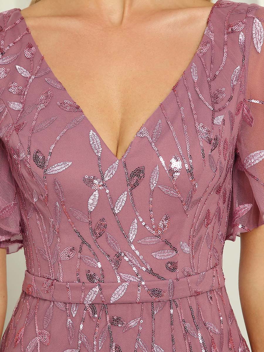 Gorgeous V Neck Leaf-Sequined Fishtail Party Formal Dress - CALABRO®