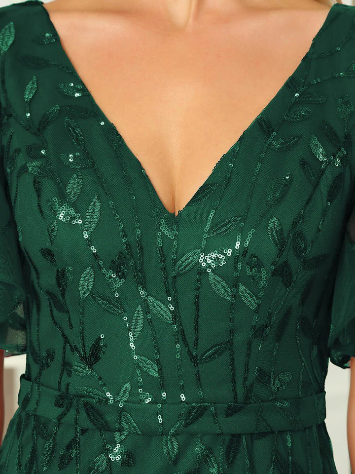 Gorgeous V Neck Leaf-Sequined Fishtail Party Formal Dress - CALABRO®
