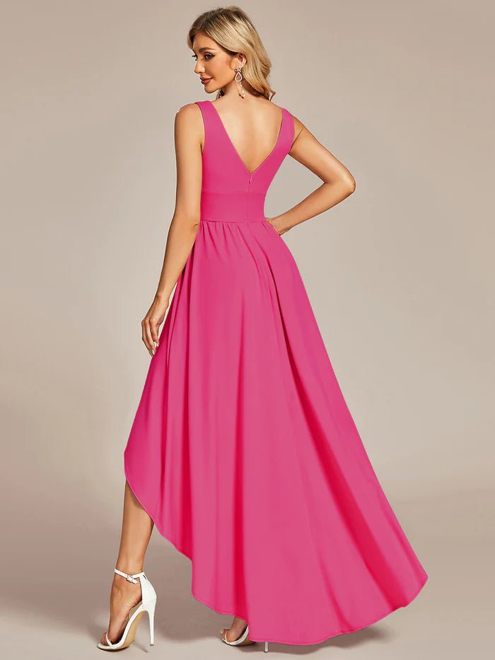 High Low Deep V Neck Sleeveless Bridesmaid Dresses - CALABRO®