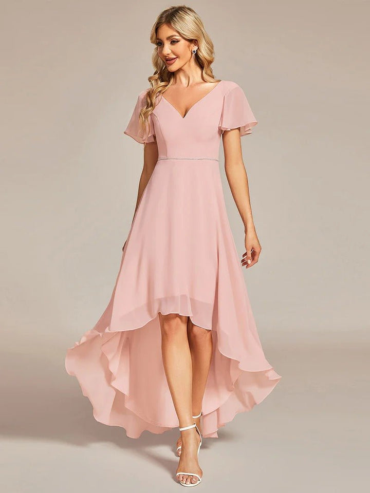 High Low Short Sleeve Chiffon Evening Dresses - CALABRO®