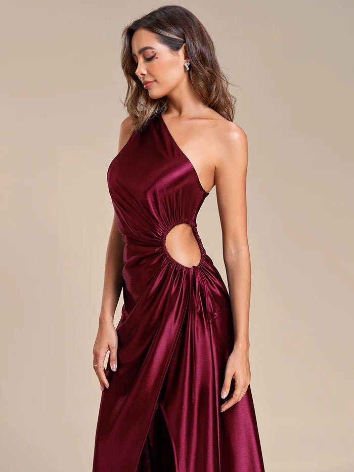 Hot One Shoulder Pleated Bare Waist Stain Evening Dresses - CALABRO®