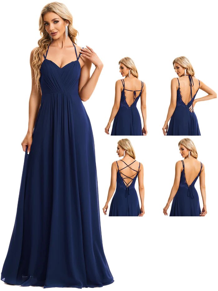 Lace V Back Chiffon Evening Dress - CALABRO®