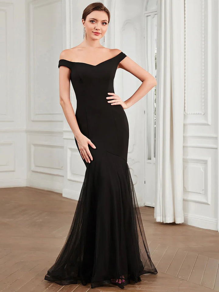 Off-Shoulder Mermaid Full Length Evening Dress - CALABRO®