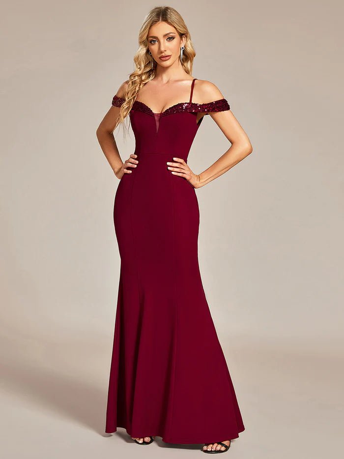 Off Shoulder Mermaid Sequin Detail Bridesmaid Dress - CALABRO®