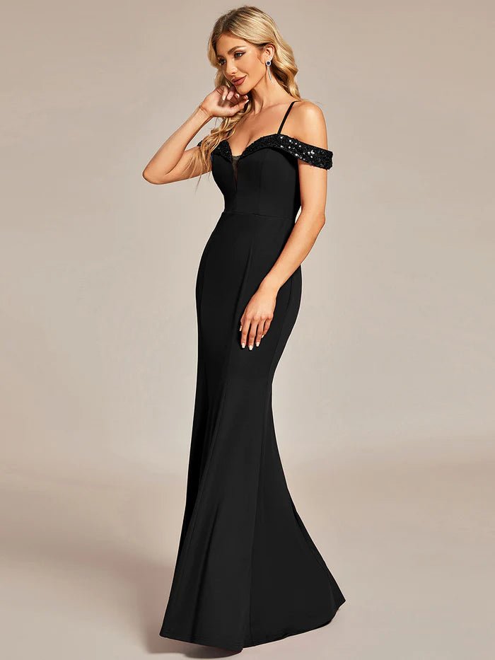 Off Shoulder Mermaid Sequin Detail Bridesmaid Dress - CALABRO®