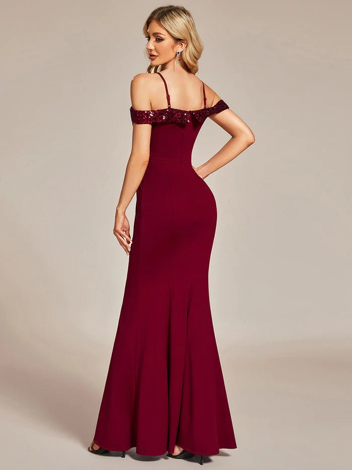 Off Shoulder Mermaid Sequin Detail Bridesmaid Dress - CALABRO®