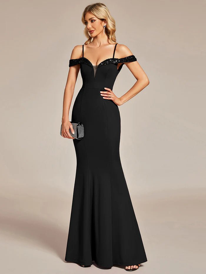 Off Shoulder Mermaid Sequin Detail Bridesmaid Dress - CALABRO®