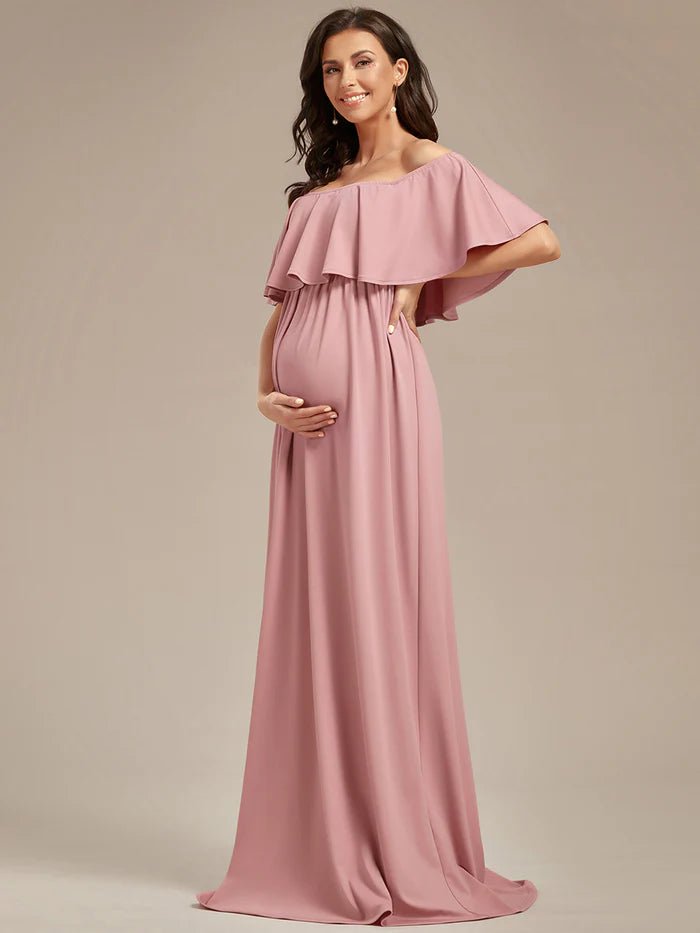 Off Shoulder Pleated A Line Maternity Dresses - CALABRO®