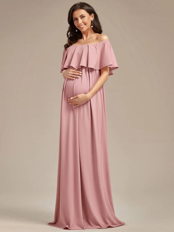 Off Shoulder Pleated A Line Maternity Dresses - CALABRO®