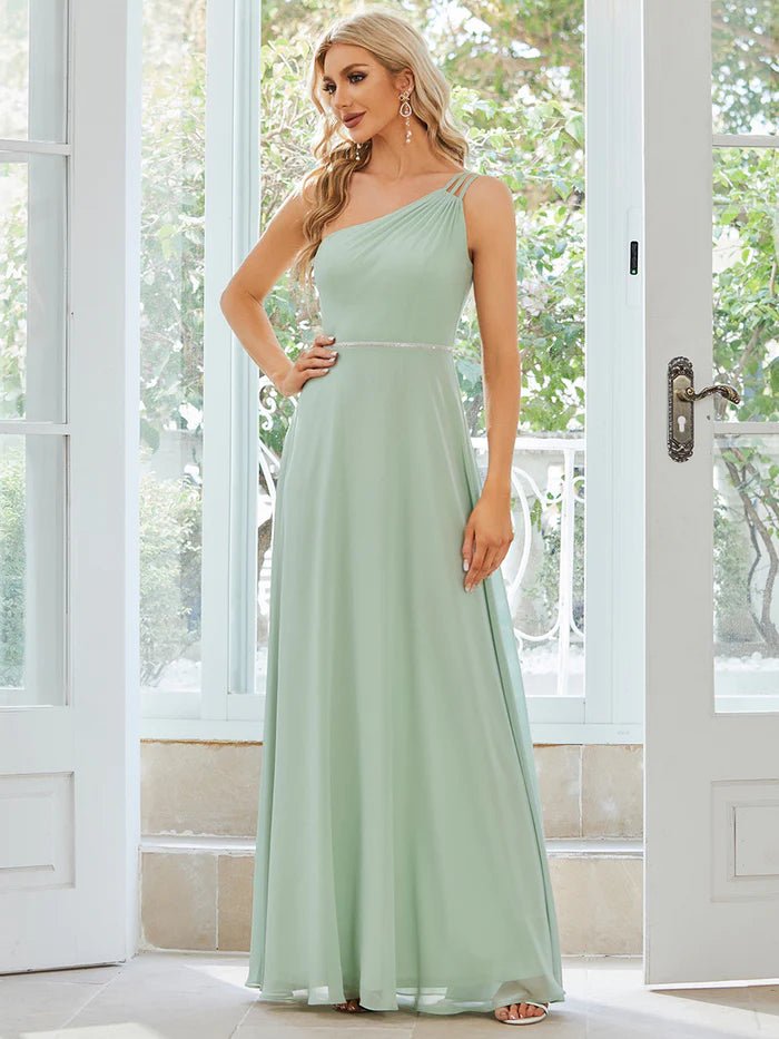 One Shoulder Beaded Chiffon Evening Dress - CALABRO®