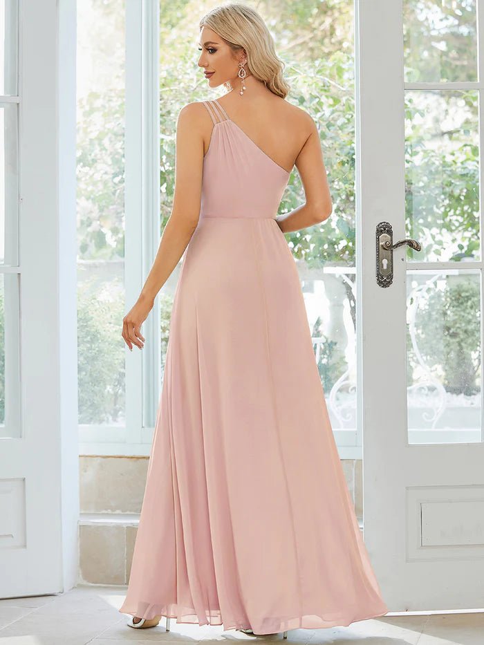 One Shoulder Beaded Chiffon Evening Dress - CALABRO®