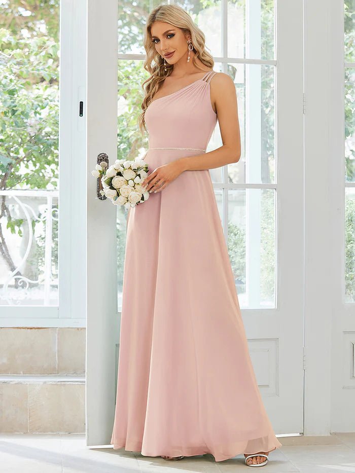 One Shoulder Beaded Chiffon Evening Dress - CALABRO®